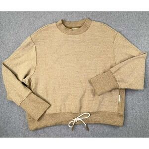 Varley Edith Rib Pique Sweater Women's Size Medium Tan Drawstring Mockneck‎ Boho